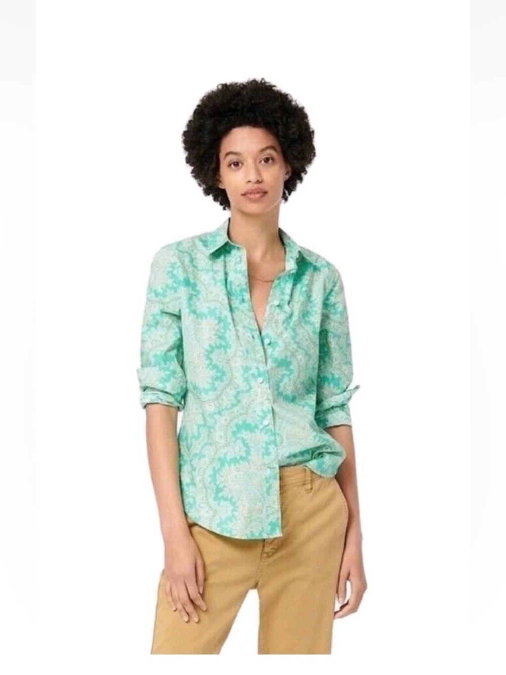 J Crew Collection Paisley Ratti Teal Button-Up Blouse Shirt Classic Preppy 6